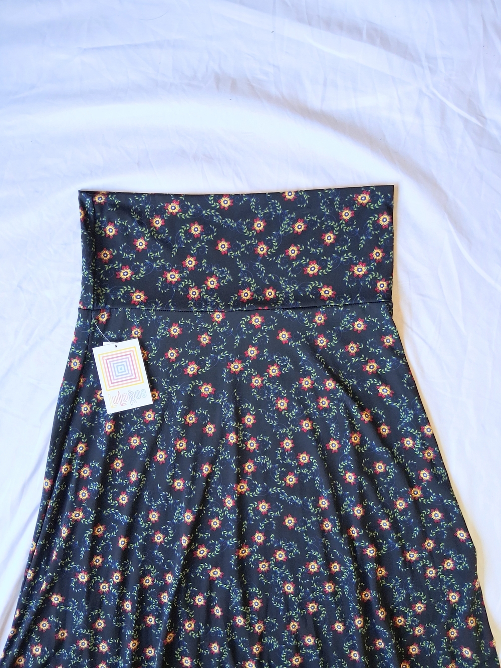 LuLaRoe Fold Over Maxi Skirt Nwt Floral Print Size Large 90s Grunge